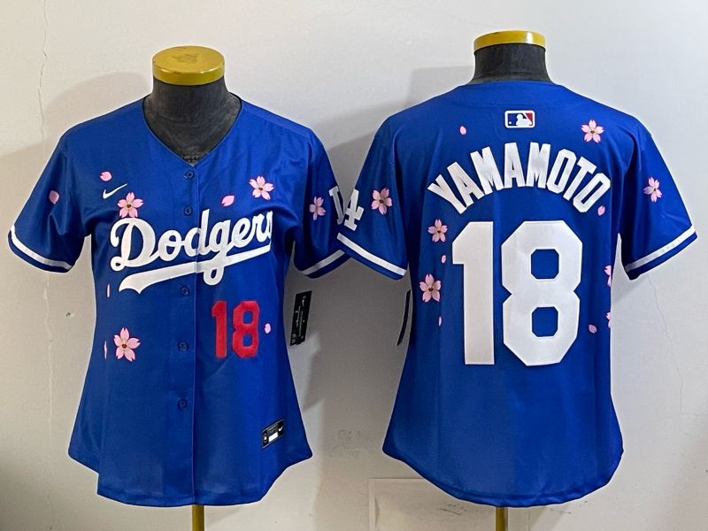 Women Nike 2026 Los Angeles Dodgers #18 Yamamoto Blue Sakura Edition Game MLB Jersey 07